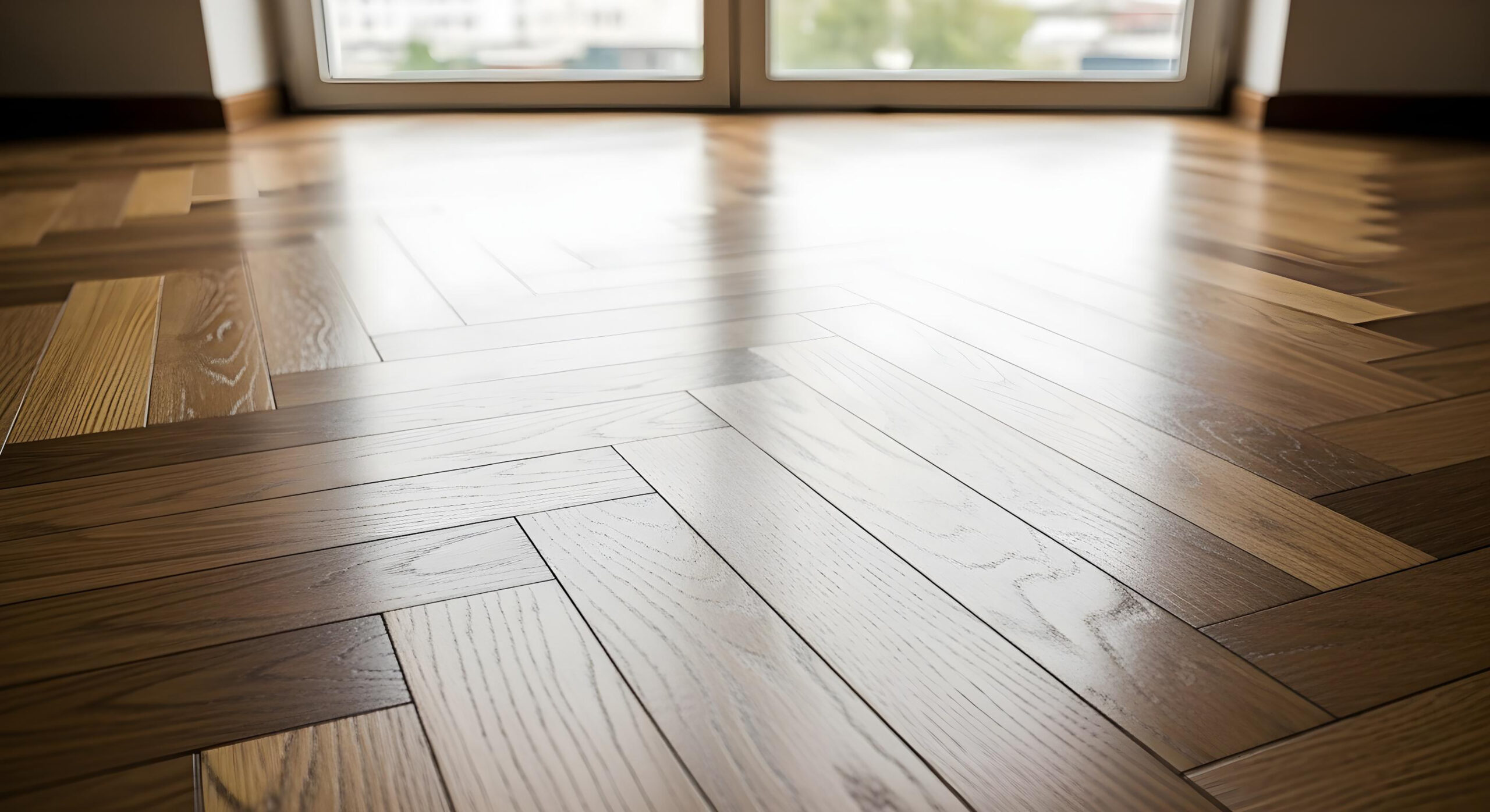 un-primer-plano-de-un-piso-de-parquet-de-madera-pulida-que-refleja-la-luz